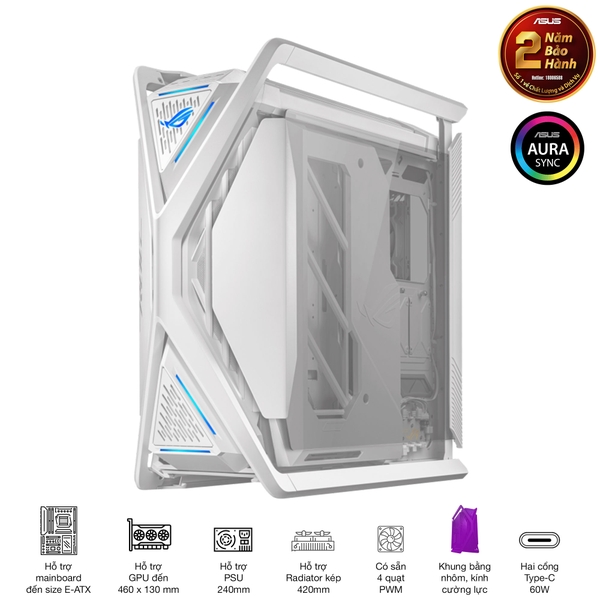 (E-ATX) Vỏ Case ASUS ROG Hyperion GR701 (Sẵn 4Fan)  Trắng Bạc