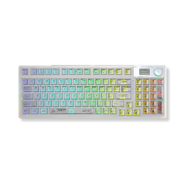 Bàn phím cơ AULA F98 pro 3 mode Màu trắng, đen trong suốt (TypeC + 2.4G + Bluetooth, Ice crystal switch, led RGB)
