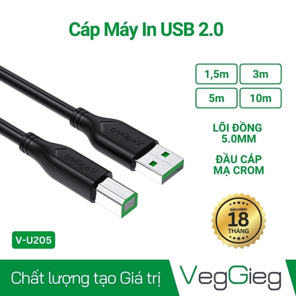 Cáp máy in USB 2.0 Veggieg VU207 5m