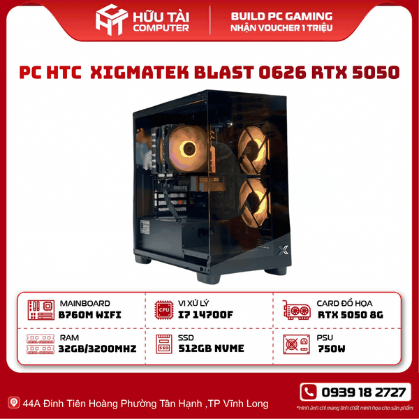 FULL PC HTC 0626 XIGMATEK BLAST 0626 RTX5050 (B760M AC,I7 14700F, 32GB DDR4, RTX 5050 8GB,  512GB, 750W)