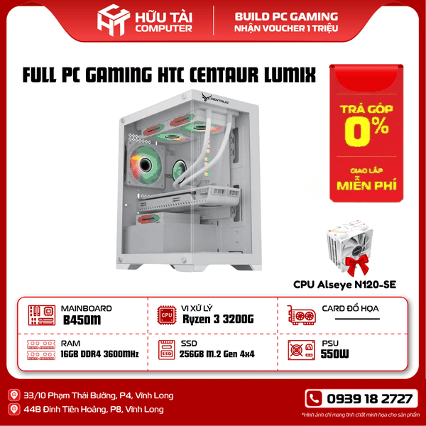 FULL PC GAMING HTC CENTAUR LUMIX (MSI B450M,CPU AMD Ryzen 3 3200G, RAM 16GB, SSD 256G, AURA GP550 550W )