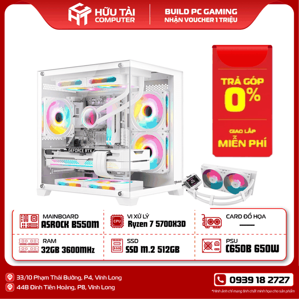 PC GAMING HTC JETEK CSGO2 D.VA2 WHITE ( ASROCK B550M STEEL LEGEND , Ryzen 7 5700X3D, Ram G.Skill Trident Z RGB 16GB DDR4 3600MHz , SSD Apacer AS2280P4U 512G, MIK C650B 650W 80PLUS,   )