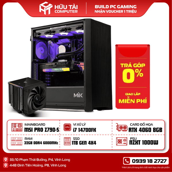 FULL PC GAMING HTC MIK STORM 360 BLACK 3FA( Z790, i7 14700KF, RAM32G 6000Mhz , SSD  GM7000 1TB, C1000 GOLD 1000W 80 Plus, RTX 4060 8GB )