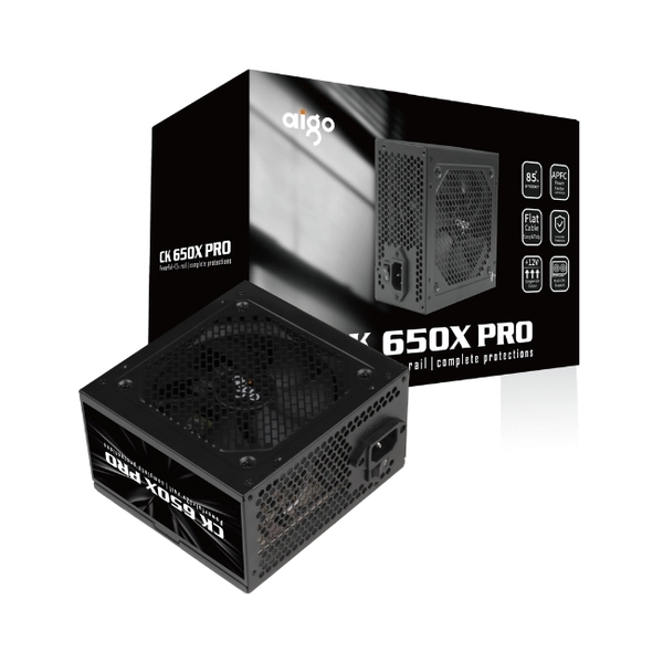 Nguồn máy tính AIGO CK650X Pro A.PFC 85 Plus Cáp dẹt đen Dual CPU