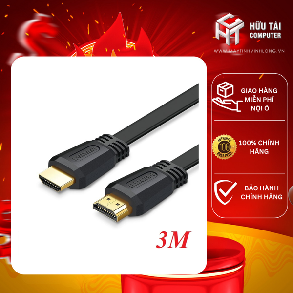 Ugreen 50820 3M màu đen Cáp tín hiệu HDMI dẹt ED015 20050820