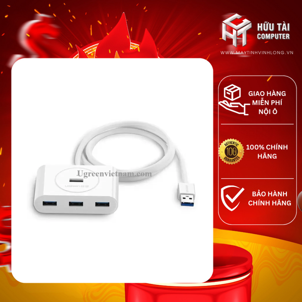 Ugreen 20283 1m màu Trắng Bộ chia HUB USB 3.0 sang 4 USB 3.0 hỗ trợ nguồn micro 5V cổng micro CR113 20020283