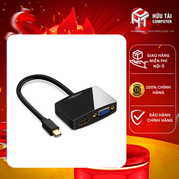 Ugreen 10439 Màu Đen Bộ chuyển đổi Mini DP sang HDMI + VGA hỗ trợ phân giải 1080P MD108 20010439