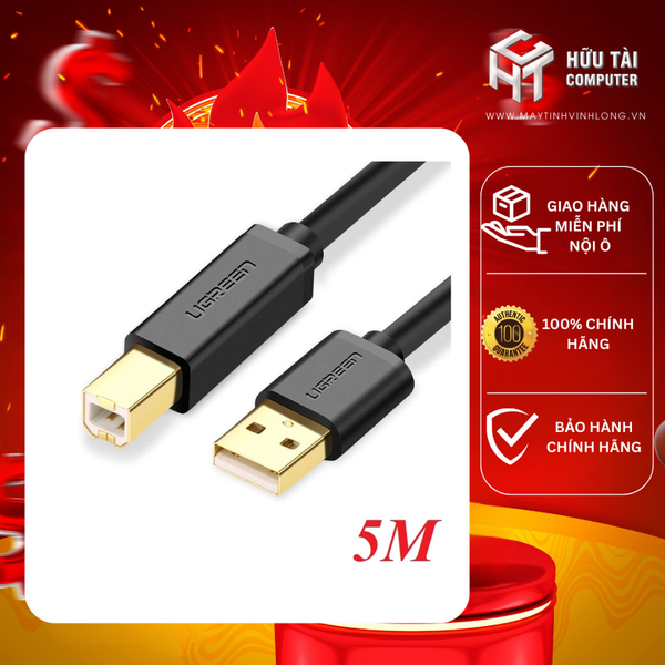 Ugreen 10352 5M màu Đen Cáp USB 2.0 sang USB B máy in đầu mạ vàng US135 20010352
