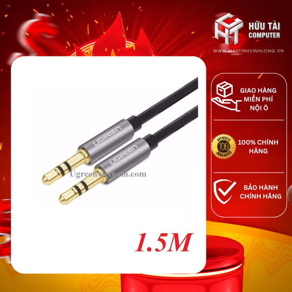 Ugreen 10734 1.5M màu Đen Cáp âm thanh 2 đầu 3.5mm dương dây tròn TPE cao cấp AV119 20010734