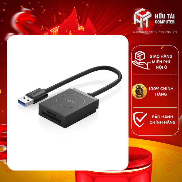 Ugreen 20250 15CM màu Đen Bộ chuyển USB 3.0 sang đọc thẻ TF + SD cao cấp CR127 20020250