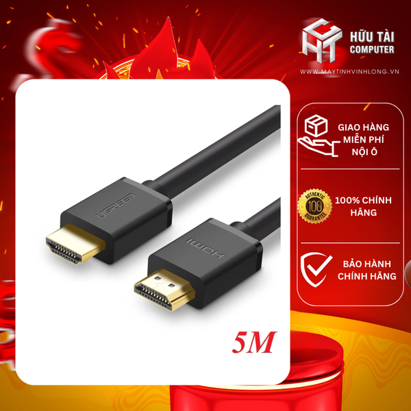 Ugreen 10109 5M màu Đen Cáp tín hiệu HDMI chuẩn 1.4 hỗ trợ phân giải 4K * 2K HD104 20010109