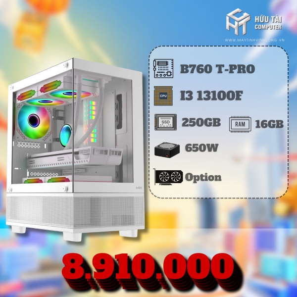 PC GAME (MAIN B760 T-PRO, CPU i3-13100F, SSD 250GB, RAM 16GB, PSU 650W)