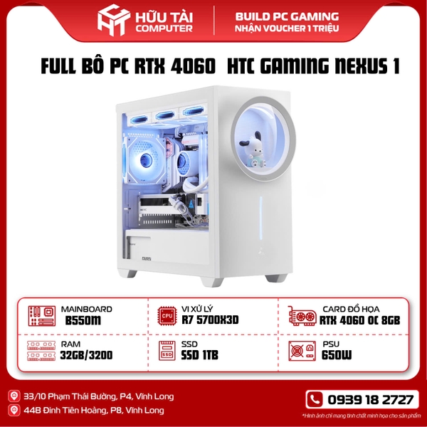 FULL PC HTC GAMING NEXUS 1 (B550, R7 5700X3D, RAM 32GB, SSD 1TB, 650W)