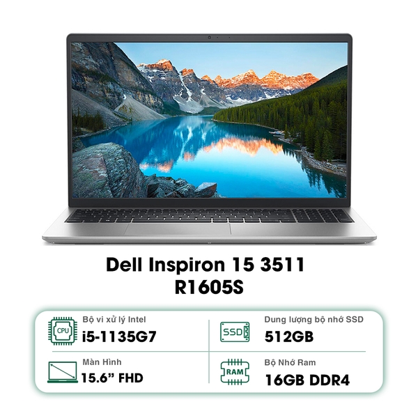 Máy tính xách tay Dell Inspiron 3511 (i5-1135G7/16GB DDR4/512GB SSD/15.6''FHD/ Intel Iris Xe Graphics/ Win10/ Màu bạc)