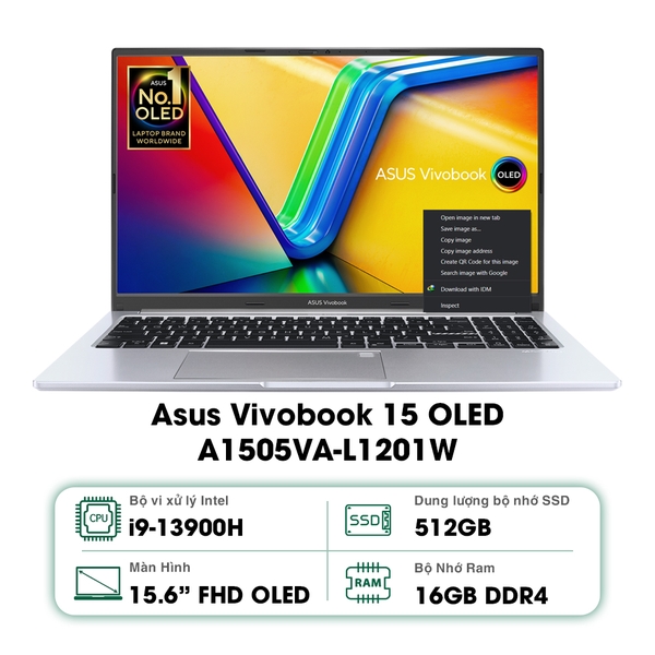 Laptop Asus Vivobook 15 OLED A1505VA-L1201W (Intel Core i9-13900H | 16GB | 512GB | Intel Iris Xe | 15.6 inch FHD | Win 11 | Bạc)