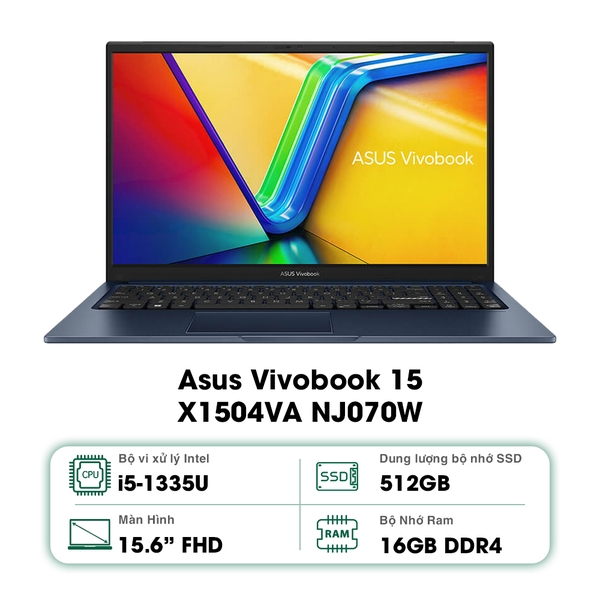 Laptop Asus Vivobook 15 X1504VA NJ070W (Core i5-1335U | 16GB | 512GB | Intel Iris Xe | 15.6 inch FHD | Win 11 | Xanh)