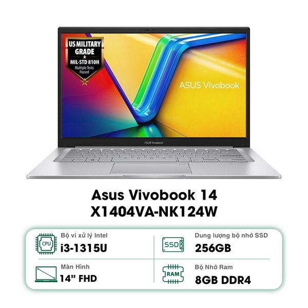 Laptop Asus Vivobook 14 X1404VA-NK124W (Intel Core i3-1315U | 8GB | 256GB | Intel UHD | 14 inch FHD | Win 11 | Bạc)