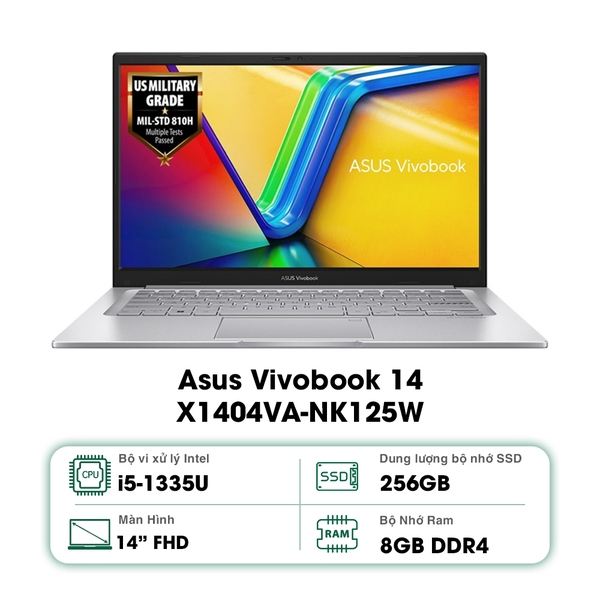 Laptop Asus Vivobook 14 X1404VA-NK125W (Intel Core i5-1335U | 8GB | 256GB | Intel Iris Xe | 14 inch FHD | Win 11 | Bạc)