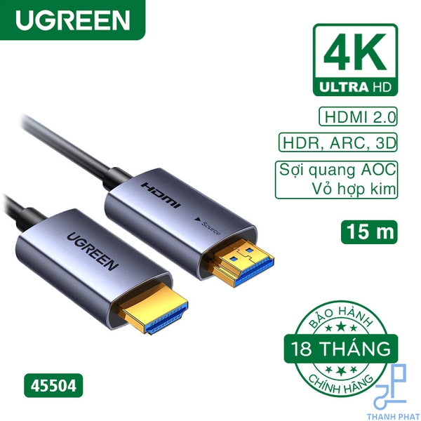 Cáp HDMI 2.0 sợi quang AOC dài 15m 4K@60Hz Ugreen 45504