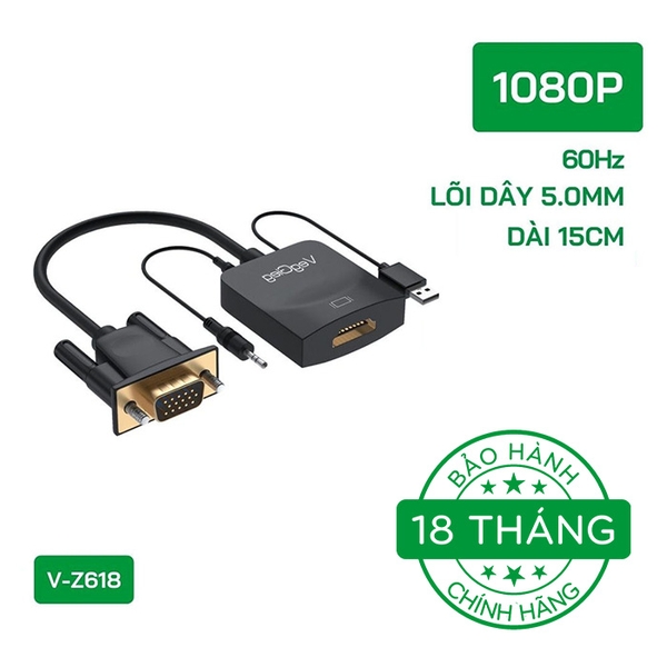 Bộ chuyển đổi VegGieg VGA sang HDMI có dây Loa/Nguồn V-Z618