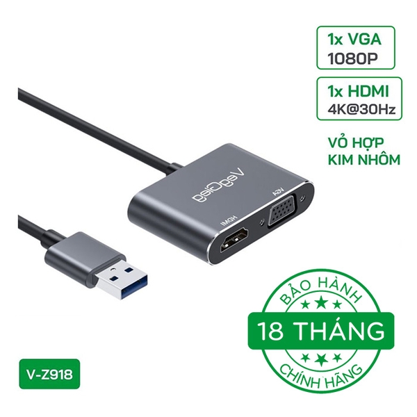 HUB chuyển đổi VegGieg USB 3.0 sang HDMI+VGA VEGGIEG V-Z918