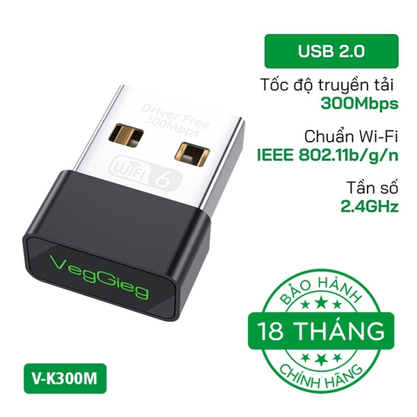 USB thu WiFi VegGieg 2.4G 300Mbps V-K300M