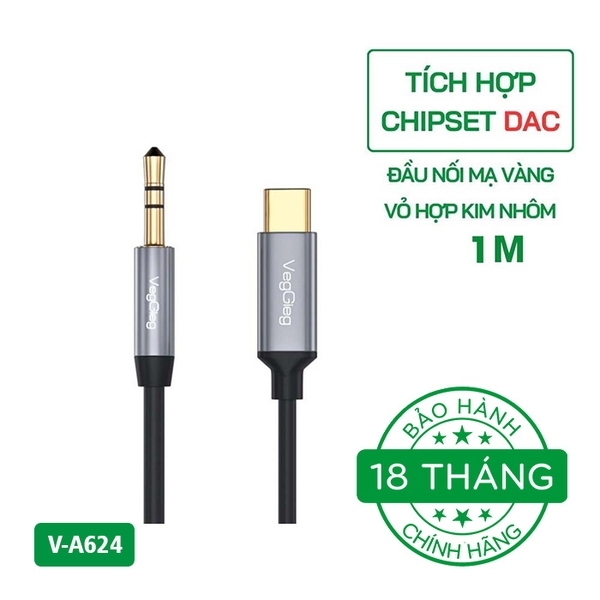 Cáp chuyển đổi VegGieg Type-C sang Audio DC 3.5mm V-A624
