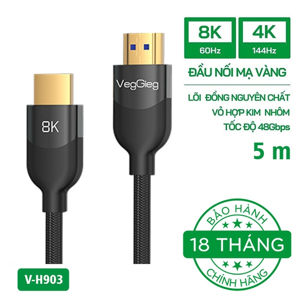 Cáp HDMI 2.1 Cao cấp VegGieg 4K144Hz/8K60Hz V-H903