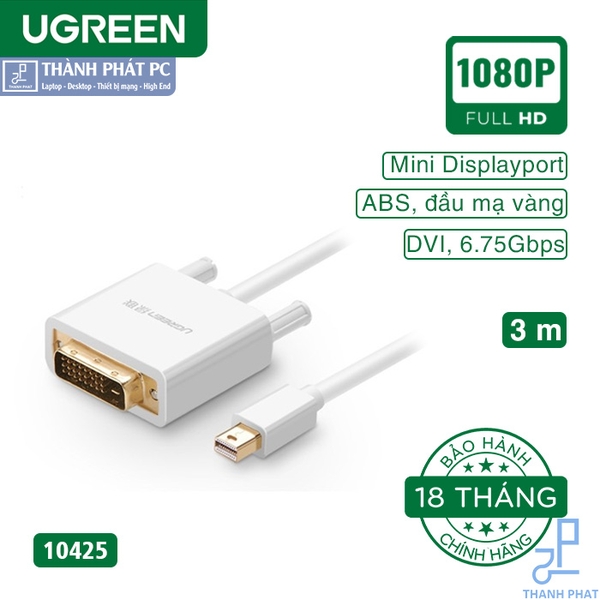 Cáp chuyển đổi Mini Displayport to DVI dài 3m Ugreen 10425