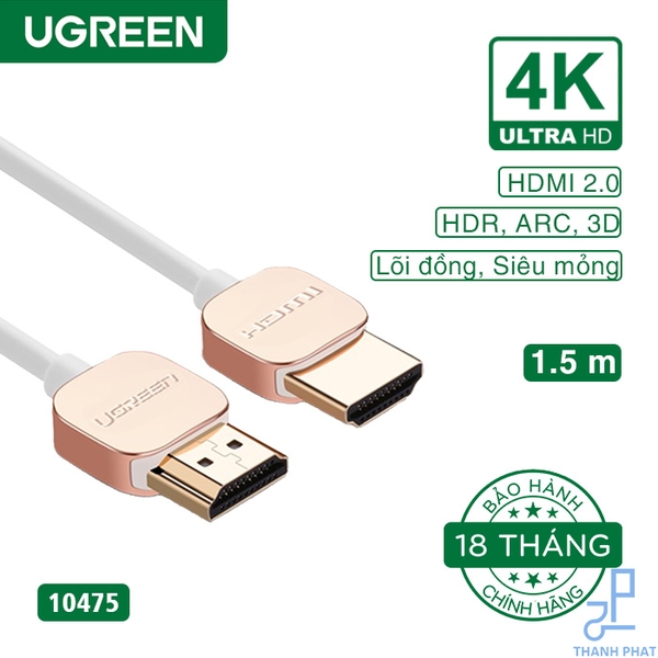 Cáp HDMI 2.0 nhỏ gọn dài 1.5M Ugreen 10475