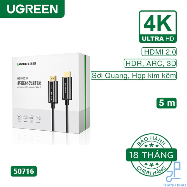 Cáp HDMI 2.0 sợi quang dài 5m 4K60Hz Ugreen 50716