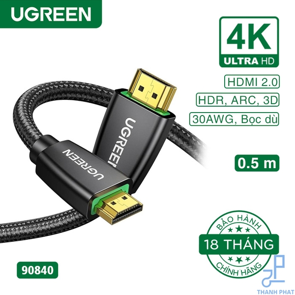 Cáp HDMI 2.0 Bọc dù 4K60Hz dài 0,5m Ugreen 90840