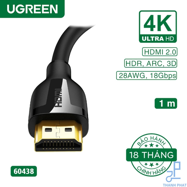 Cáp HDMI 2.0 cao cấp dài 1m 4K@60Hz Ugreen 60438