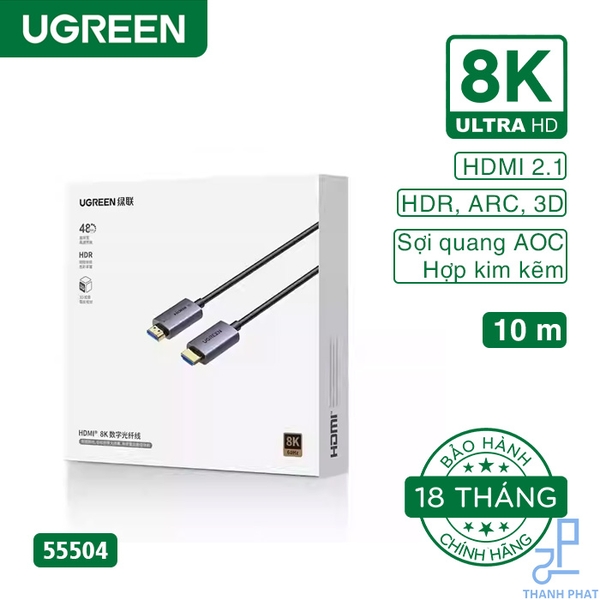 Cáp HDMI 2.1 sợi quang AOC dài 10m 8K60Hz Ugreen 55504