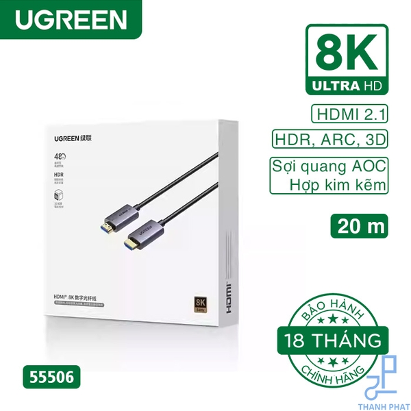 Cáp HDMI 2.1 sợi quang AOC dài 20m 8K60Hz Ugreen 55506
