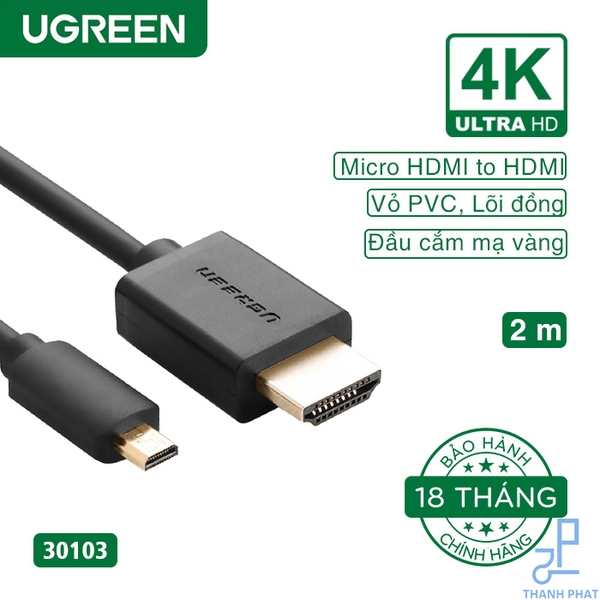 Cáp chuyển đổi Micro HDMI to HDMI dài 2m 4K60Hz Ugreen 30103