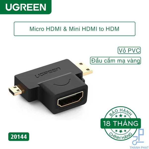 Đầu chuyển đổi 2 in 1 Micro HDMI & Mini HDMI sang HDMI Ugreen 20144