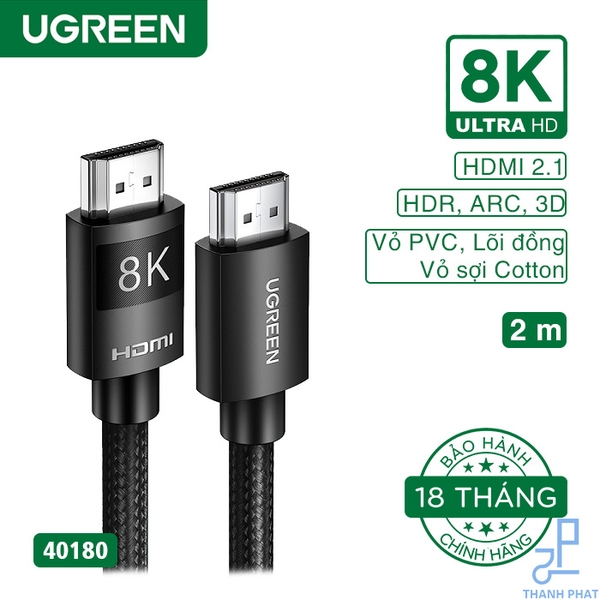 Cáp HDMI 2.1 dài 2m 8K60Hz 48Gbps Ugreen 40180