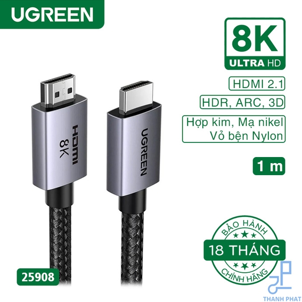 Cáp HDMI 2.1 Cao cấp dài 1m 8K@60Hz 48Gbps Ugreen 25908