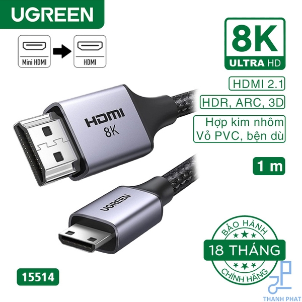 Cáp chuyển đổi Mini HDMI to HDMI dài 1m  8K60Hz Ugreen 15514
