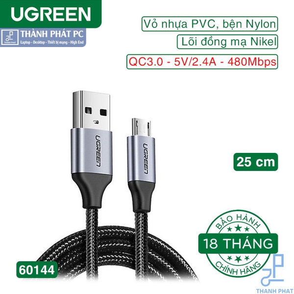 Cáp USB to Micro USB dài 0.25m bọc dù Ugreen 60144