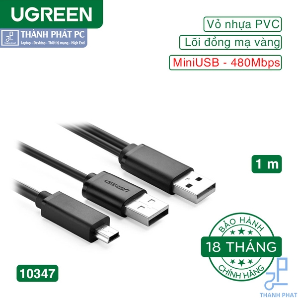 Cáp USB 2.0 to mini USB dài 1m có hỗ trợ nguồn Ugreen 10347