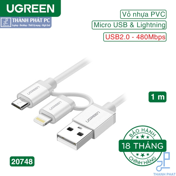 Cáp USB 2.0 sang Micro USB & Lightning dài 1m Ugreen 20748