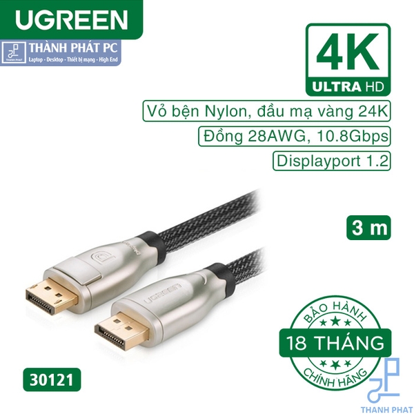 Cáp Displayport 1.2 dài 3m 4K60Hz Ugreen 30121