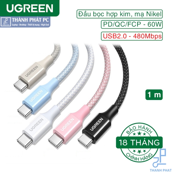 Cáp Type-C 60W dài 1m Ugreen (Nhiều màu)