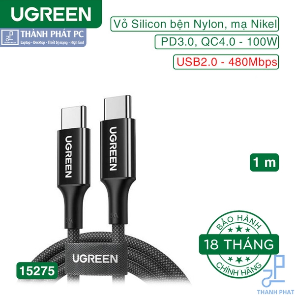 Cáp Type-C 100W Silicone bọc nylon dài 1m Ugreen 15275