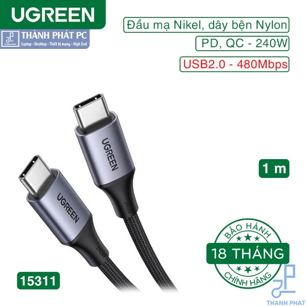 Cáp Type-C 240W bện nylon dài 1m Ugreen 15311