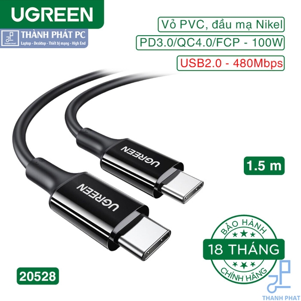 Cáp Type-C PD 100W/5A dài 1.5m Ugreen 20528