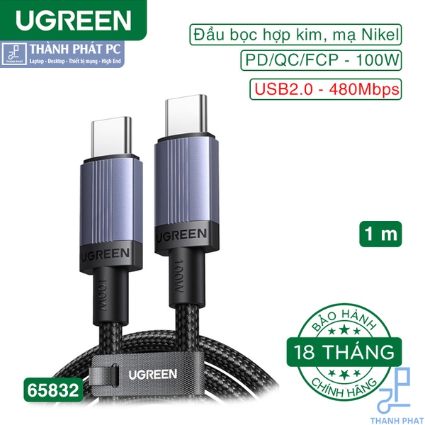 Cáp Type-C bọc dù 100W dài 1m Ugreen 65832
