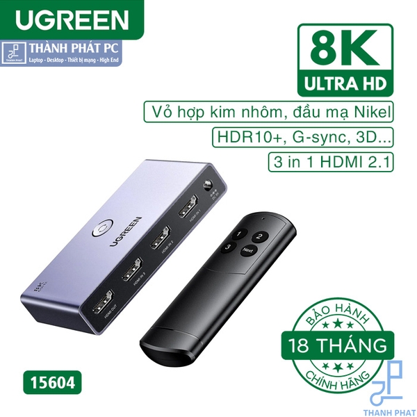 Bộ gộp HDMI 2.1 chuyển mạch 3 vào 1 8K60hz Ugreen 15604